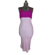 Vintage 90s Y2K Deadstock 2 Tone Pink Fuchsia Silk Nightgown Slip Dress Midi M