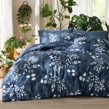 Comforter Set Queen 7 Piece Floral Navy Botanical Bedsure Bed in Bag Pieces Soft