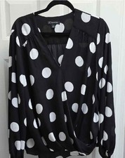 INC International Concepts Womens Black and White Dot Blouse NWT 