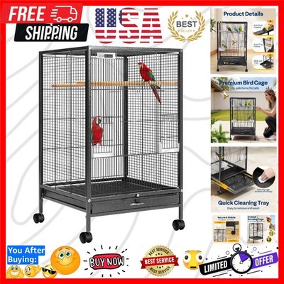 30 Inch Height Wrought Iron Bird Cage with Rolling Stand for Conures Lovebird...