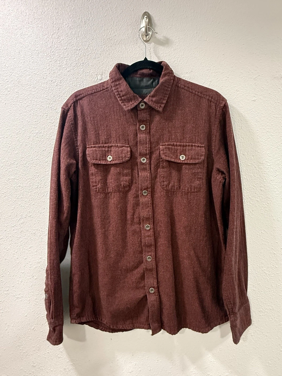 prAna Shirt Men’s Small Maroon Tannler Flannel Button Up Organic Outdoor Hiking