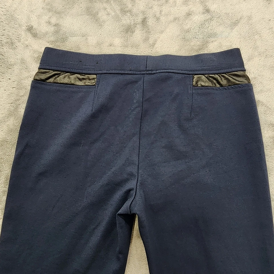Alfani Pants Womens 8P Blue Black Faux Leather Trim Pull On Front Seam Skinny  - Image 3 of 4