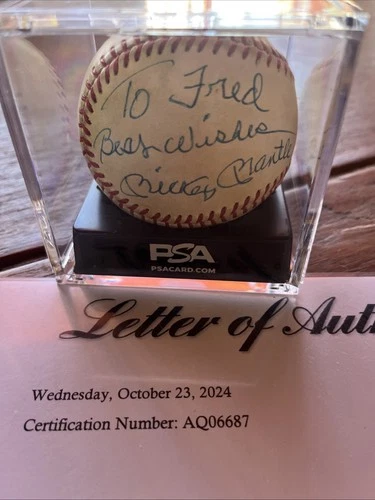 Mickey Mantle Autograph Baseball PSA Certified “To Fred Best Wishes..”