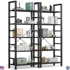 DUMOS 5-Tier Modern Bookcase Set of 2 Black Bookshelves for Books, CDs, Movies