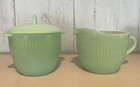 Vintage Fire King Jadeite Jane Ray Creamer and Sugar Bowl Set w/Lid-no chips