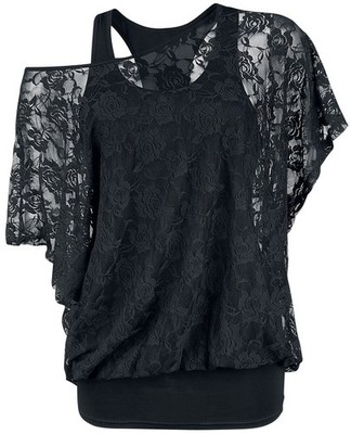 Gothicana by EMP Damen schwarzes T-Shirt im Double-Layer-Look aus Spitze