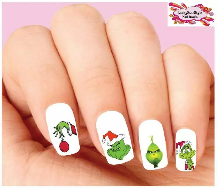 Waterslide Nail Decals Set of 20 - Grinch Christmas Assorted