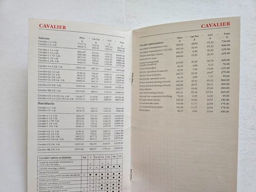 VAUXHALL NOVA ASTRA CAVALIER CARLTON SENATOR PRICE LIST SALES BROCHURE 1990 - Picture 5 of 7