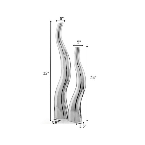 Modern Day Accents 6586 Curva Tall Wiggly Vases Set of 2, Silver, Aluminum, C... - Bild 2 von 6