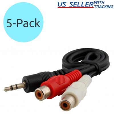 5pcs 1FT Aux Audio 3.5mm 1/8'' Male Plug to 2 RCA Phono Female Stereo Cable
