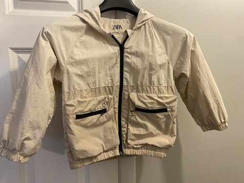 Zara Full Zip Hooded Rain Kids Spring Unisex Beige Cream Black Boys Girls S 5- 6 - Picture 2 of 6