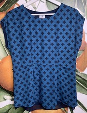 CAbi 3274 XS Pacific Blue Foulard Diamond Layered Cap Sleeve Print Blouse