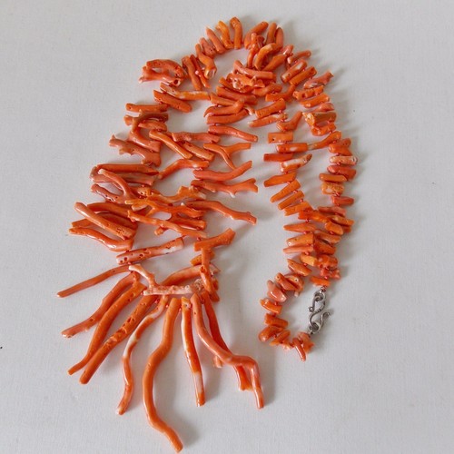 GORGEOUS NATURAL CORAL BRANCH NECKLACE STERLING CLASP HAND KNOTTED UNDYED CORAL - Picture 2 of 12