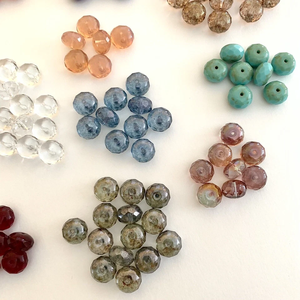 Contas Rondelle de vidro tcheco 138-9x14mm 13 cores excelente estado não usado - Imagem 2 de 4