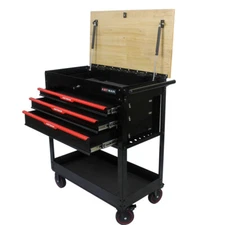 Rolling Tool Storage Cart 3 Drawers, Wooden Top, Durable Wheels for Workshop