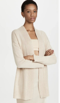 Vince Ribbed Placket Cardigan Size M Sand Beige Wool Cashmere EUC A1 