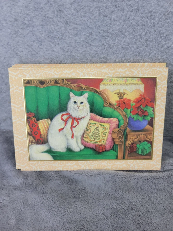 Набор из 19 Gibson белый персидский кот на диване рождественские сложенные открытки с конвертами - Изображение 2 из 4
