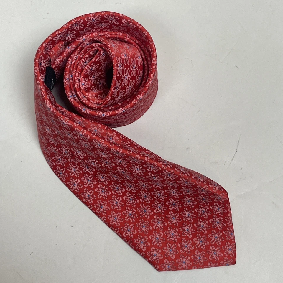 Corbata Barneys Nueva York Seda Italia Rojo Azul Blanco Floral 3.25" Foto 2 de 4