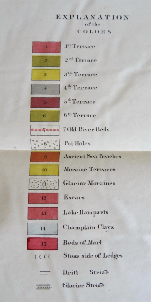 Mapa de geología de superficie del estado de Vermont 1861 Hitchcock mapa a color grande tipos de roca Foto 3 de 4