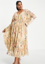 ASOS DESIGN Curve maxi dress in printed floral metallic jacquard |Size 10 | Pink