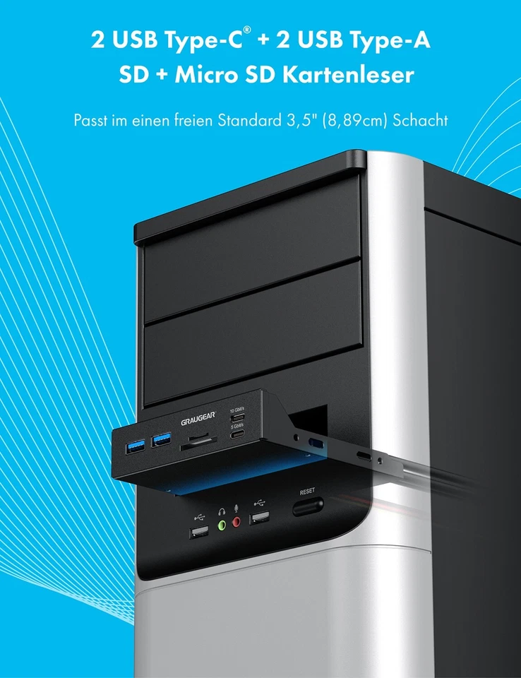 Front-Panel Kartenleser USB HUB 6-Port aus Metall in 3.5 Zoll PC Schacht - Bild 2 von 4