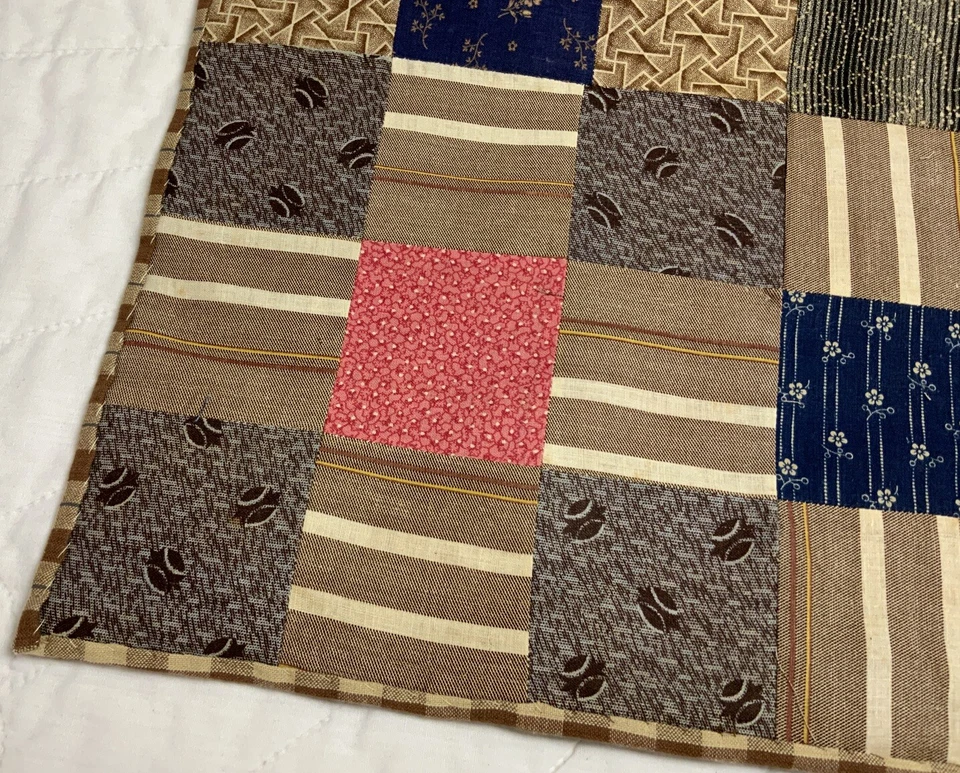 Antique Patchwork Quilt Table Topper, Nine Patch, Early Calico Prints, 1900’s - Image 4 of 4