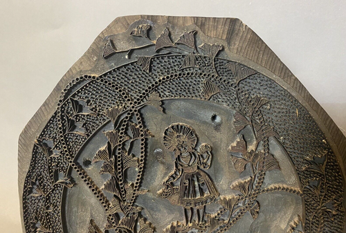 Primitive Antique Country Kitchen Wood & Metal Stamp Pattern Mold - Picture 3 of 7
