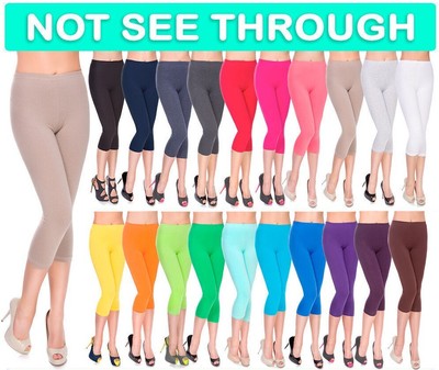 Caprihose kurz 3/4 Länge Damen-Leggings weiche Baumwolle aktiv tragen Größe 4-22