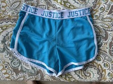 JUSTICE Girl's Size 12 Fold-over Mesh Shorts Aqua Blue