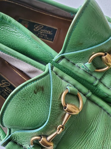 Zapato Mocasín De Colección GUCCI 1953 Horsebit Mujer Verde Claro Talla 7.5 Con Bolsa Antipolvo. - Imagen 9 de 9