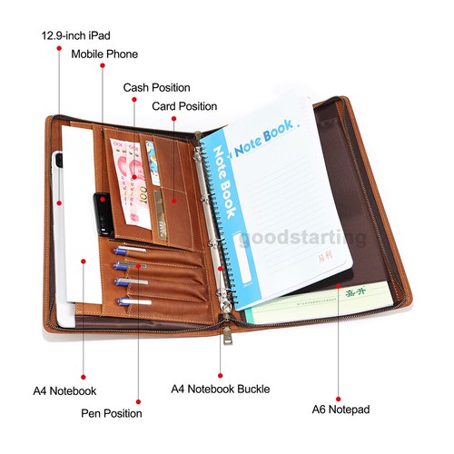 Genuine Leather A4 Conference Folder Business Document Portfolio Tablet Case New - Picture 3 of 20