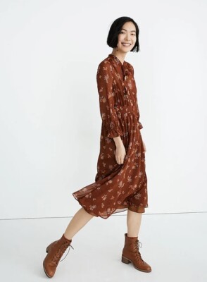 madewell brown floral dress Madewell Embroidered Midi Dress in Cottage Garden True Black 14