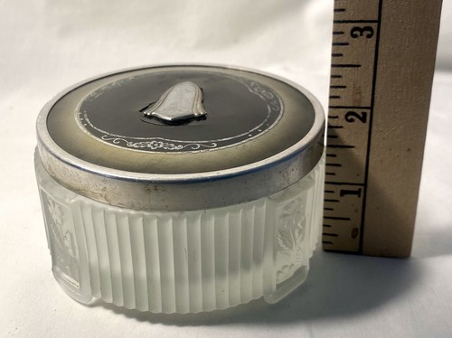 Vintage Round Dresser Powder Jar Vanity Glass Art Deco- As Is - Picture 19 of 21