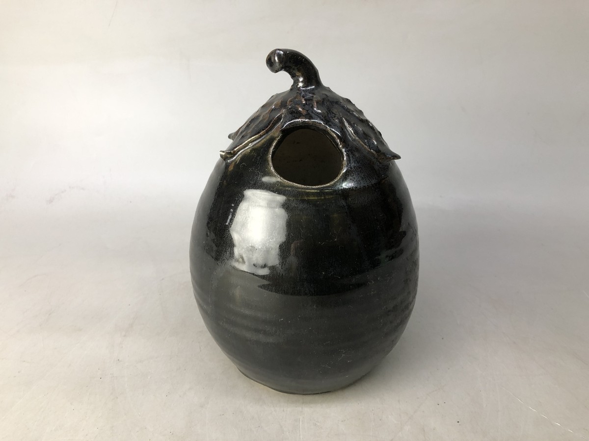 Y8477 FLOWER VASE Seto-ware signed box Japan ikebana floral