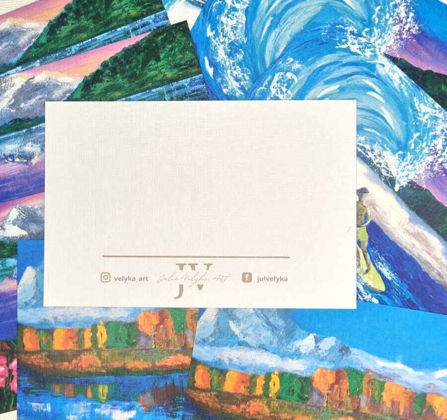 Postcard Landscape Lake & Mountains Print from Original Art eBay