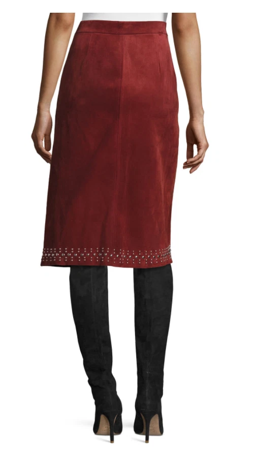 NUEVO CON ETIQUETAS $1595 A.L.C. Falda de gamuza con tachuelas Aimee, burdeos talla 6 Foto 2 de 2