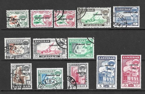 Sansibar 1964 Republic Jamhuri Ovpts, 3 x Mint MH +10 x Used Part Set