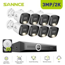 SANNCE 8CH NVR 3MP PoE Security Camera System Color Night Vision AI Motion Alarm