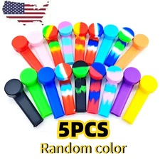 5PCS 3.4'' Mini Silicone Smoking Hand Pipe with Metal Bowl & Cap Lid Pocket Pipe