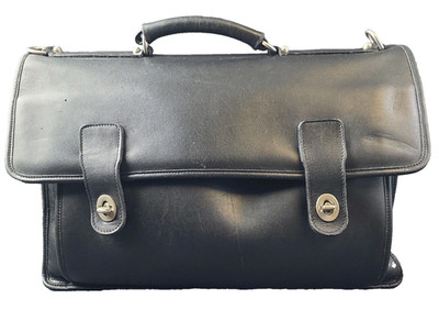 Sacoche International Black Leather Messenger Bag 16'' Laptop Briefcase Crossbody