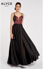 ALYCE PARIS 60460 prom Dress Black Red Embroidered Size 6