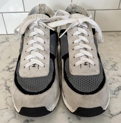 Chanel CC Knit Sock Sneaker Trainer Runners Black Gray White Size EU 39 US 9