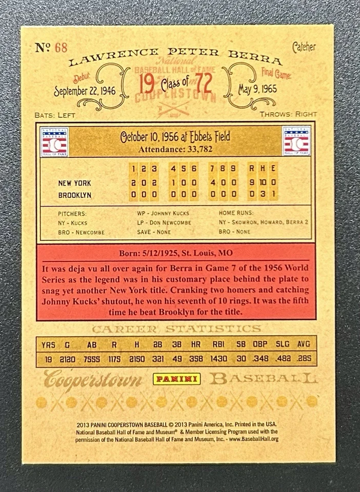 2013 Panini Cooperstown Collection - Yogi Berra #68 - Image 2 of 2