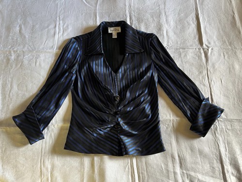 Ladies Joseph Ribkoff Metallic Blue And Black Rushed Top Size 8 Uk - Picture 5 of 10