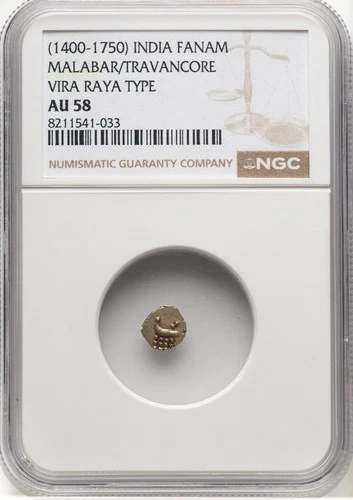 India Malabar/Travancore Fanam (1400-1750) Vira Raya Type NGC AU 58
