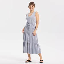 Universal Thread Women's Button-Front Tiered Midi Dress - Blue