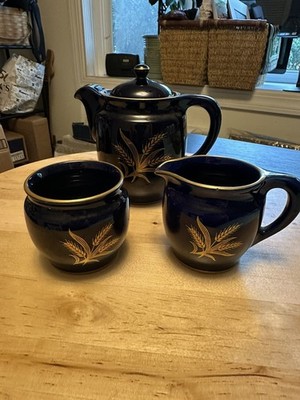 Lenox Navy Blue Teapot Set with Wheat Motif