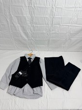 KidsWorld of USA 4Piece Formal Suit Set Boys Sz8 Blck Vest Micro-Check Shirt NWT