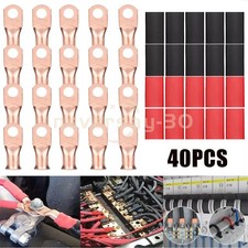 40 pcs 1/0 AWG Gauge Copper Lugs w/ BLACK  RED Heat Shrink Ring Terminals Set