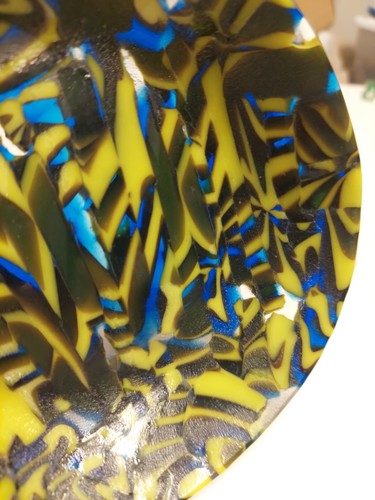 💛🖤 Handcrafted Glass Plate – Abstract Yellow, Black & Blue (2017) 🖤💛 - Picture 7 of 7